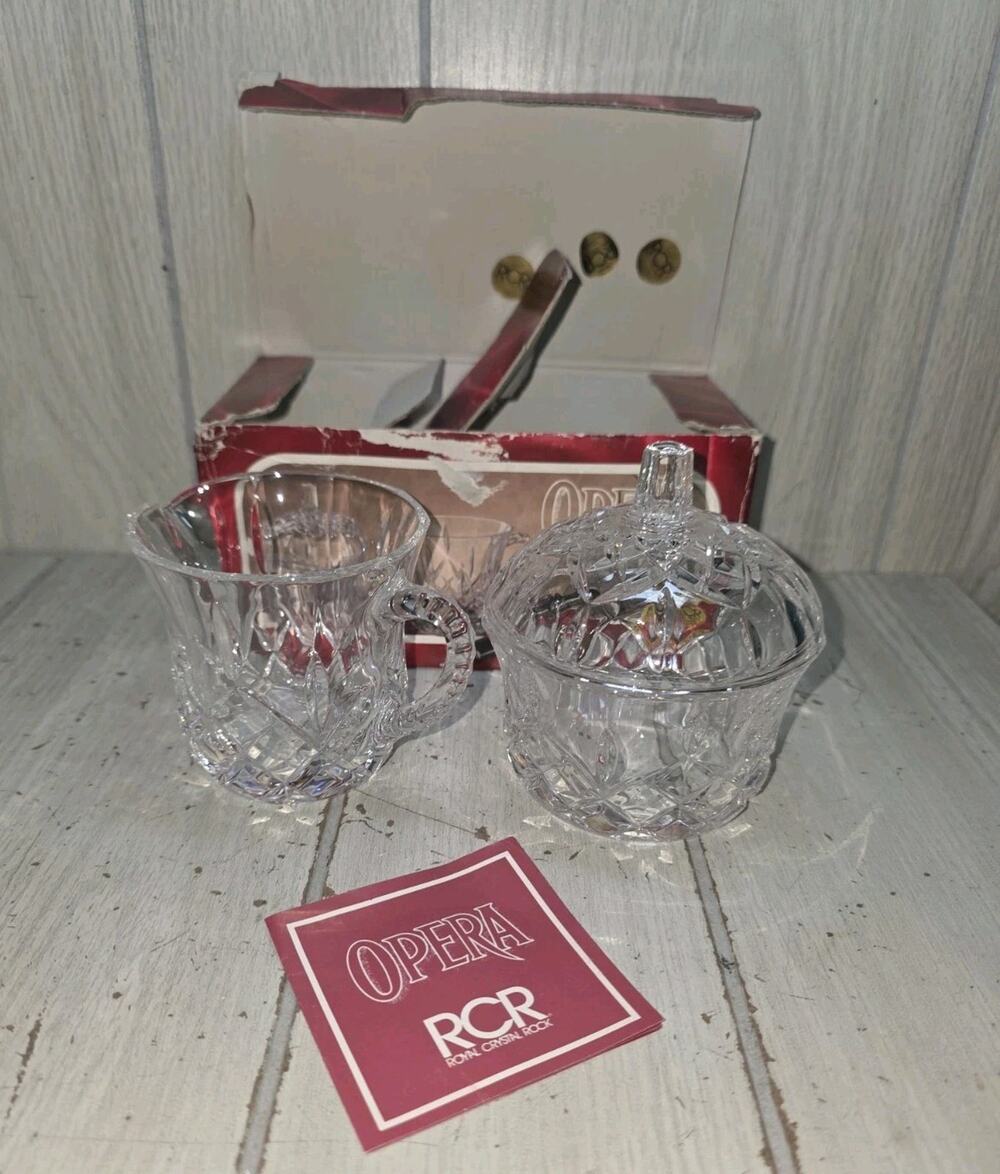 Vtg Royal Chrystal Rock Opera Sugar & Creamer RCR Lead Crystal NIB Elegant